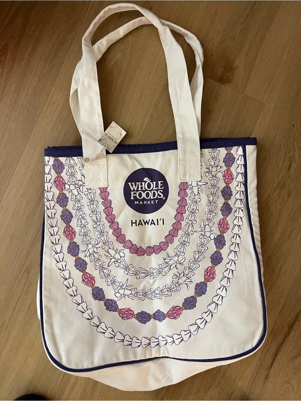 Hawai'i Canvas Tote Bag in Cream with Purple Accents